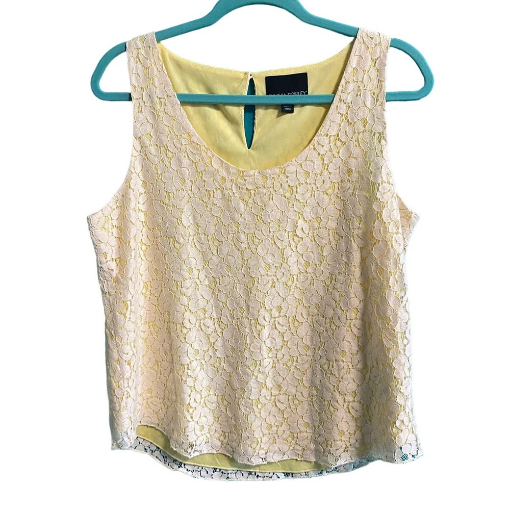 Cynthia Rowley Yellow and White Lace Tank Top Women's Large